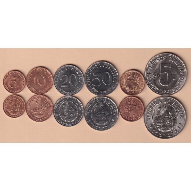 Bolivija 6 monetų rinkinys 1951-1980 AU-UNC