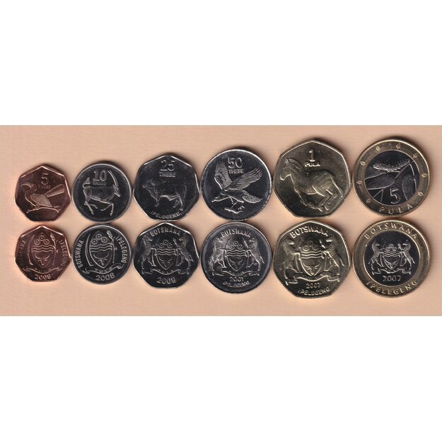 Botsvana 6 monetų rinkinys 2001-2009 AU-UNC