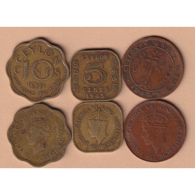 Ceilonas 3 monetų rinkinys 1942-1945