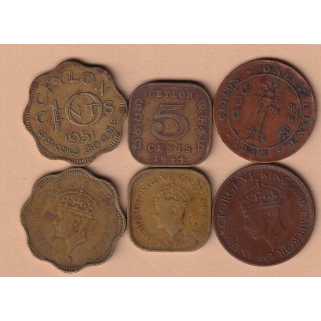 Ceilonas 3 monetų rinkinys 1942-1951