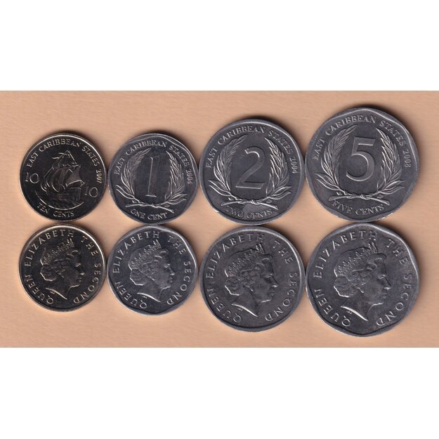 Rytų Karibai 4 monetų rinkinys 2004-2008 AU-UNC