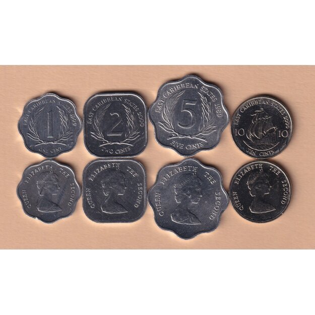 Rytų Karibai 4 monetų rinkinys 1989-2000 AU-UNC