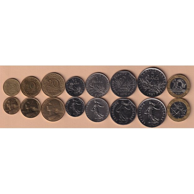 Prancūzija 8 monetų rinkinys 1960-1994 AU-UNC