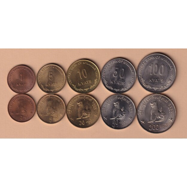 Mianmaras 5 monetų rinkinys 1999 AU-UNC