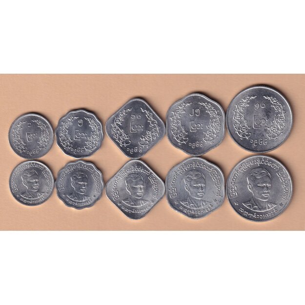 Mianmaras 5 monetų rinkinys 1966 AU-UNC