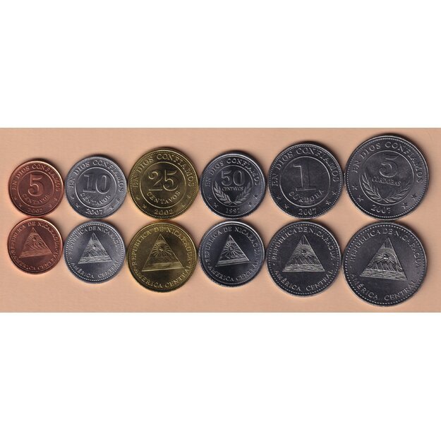 Nikaragva 6 monetų rinkinys 1997-2007 UNC
