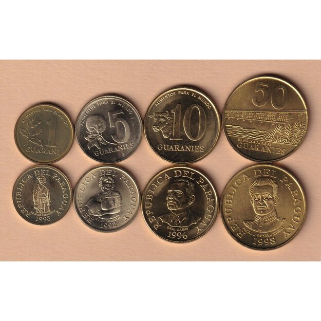 Paragvajus 4 monetų rinkinys 1992-1998 UNC