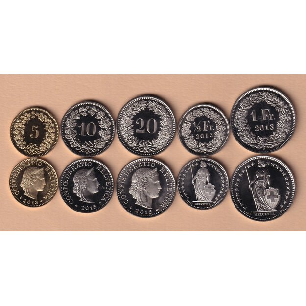 Šveicarija 5 monetų rinkinys 2013 UNC