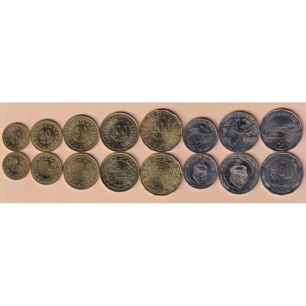 Tunisas 8 monetų rinkinys 2011-2018 UNC