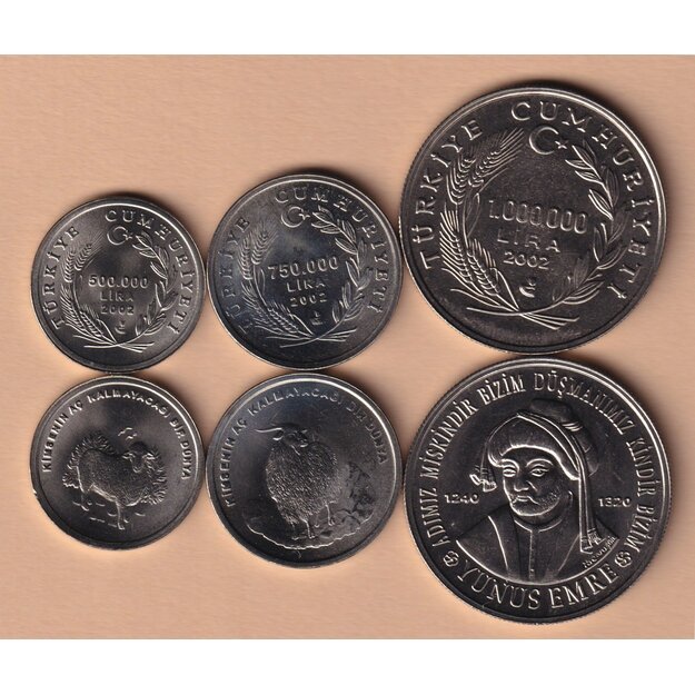Turkija 3 monetų rinkinys 2002 UNC