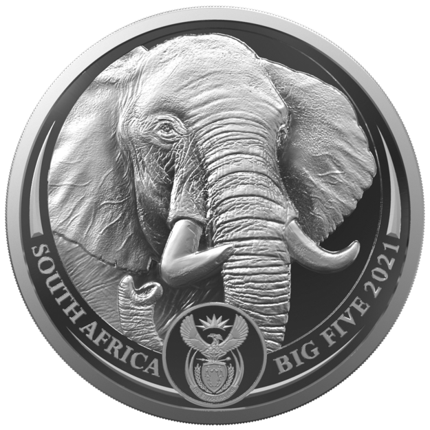 Pietų Afrika 5 randai 2021 (1 oz) Afrikinis dramblys Ag BU