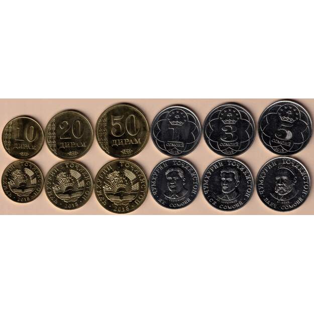 Tadžikistanas 6 monetų rinkinys 10 diram - 5 somoni 2018 UNC