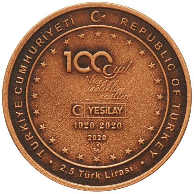 Turkija 2.5 liros 2020 Žaliasis kryžius Bronza UNC