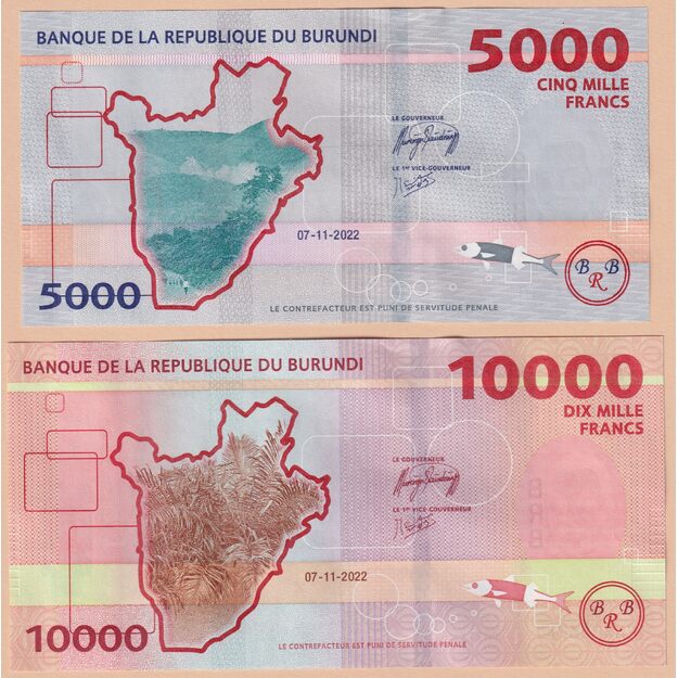 Burundis 5000, 10000 frankų 2022 UNC