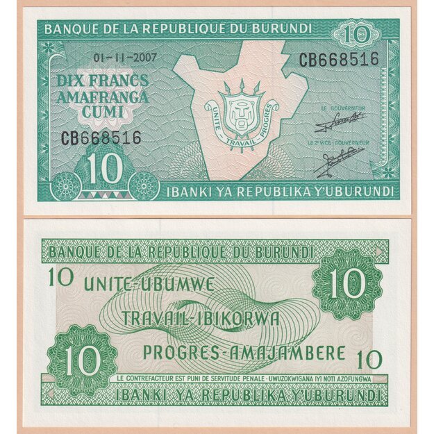 Burundis 10 frankų 2007 p#33e UNC