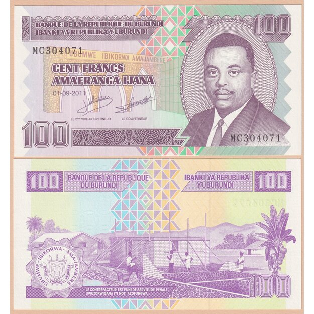 Burundis 100 frankų 2011 p#44b UNC