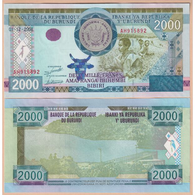 Burundis 2000 frankų 2008 p#47 UNC