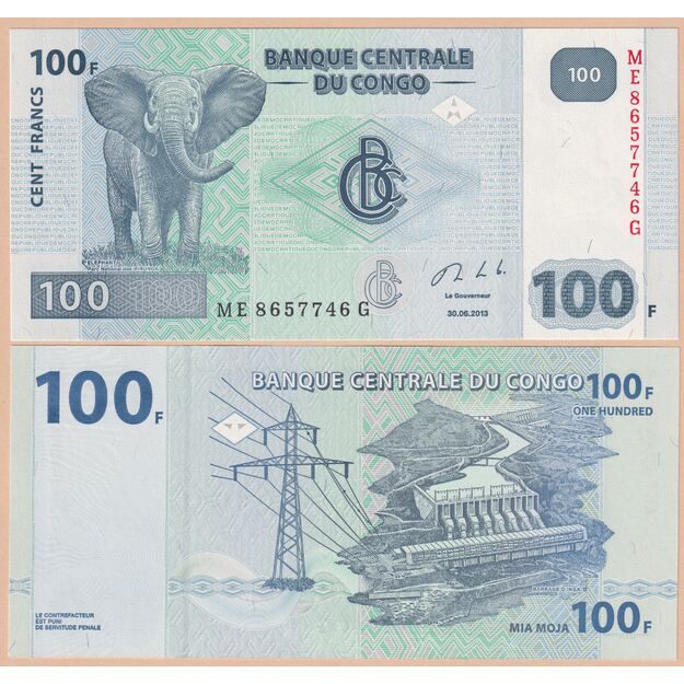 Kongo demokratinė respublika 100 frankų 2013 p#98b UNC
