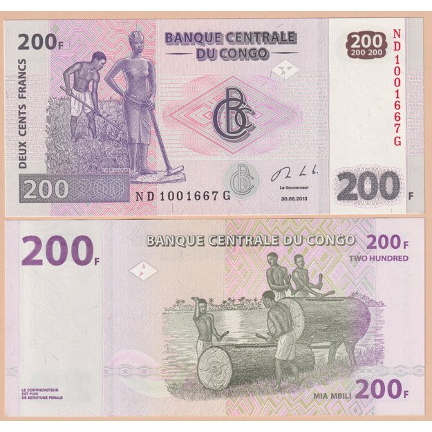 Kongo demokratinė respublika 200 frankų 2013 p#99b UNC