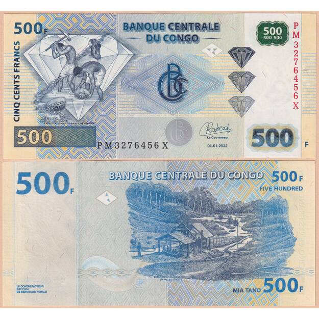 Kongo demokratinė respublika 500 frankų 2022 p#W96d UNC