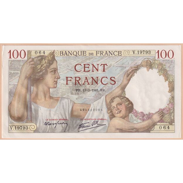 Prancūzija 100 frankų 1941 p#94 AU