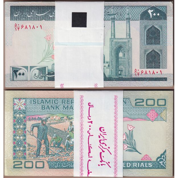 Iranas 200 rialų 1997 p#136d (100 vnt.) UNC