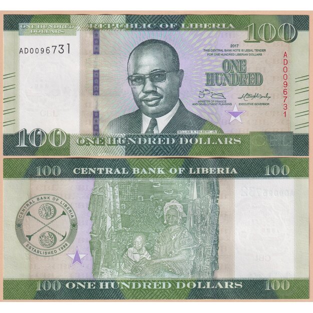 Liberija 100 dolerių  2017 p#35b UNC