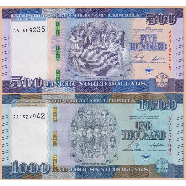 Liberija 2 banknotų 2022  rinkinys p#W42-W43 UNC