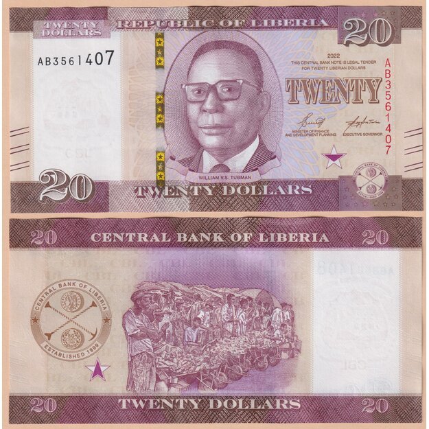 Liberija 20 dolerių  2022 p#W39 UNC