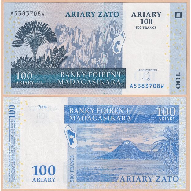 Madagaskaras 100 ariarių (500 frankų) 2004 p#86b UNC