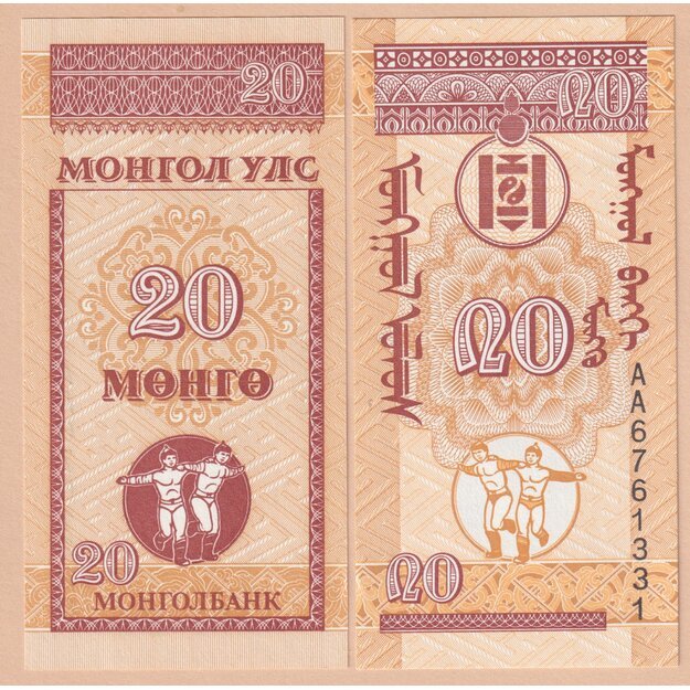 Mongolija 20 mongų 1993 p#50 UNC
