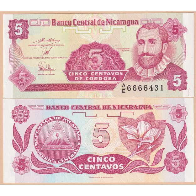 Nikaragva 5 sentavai 1991-1992 p#168a(2) UNC