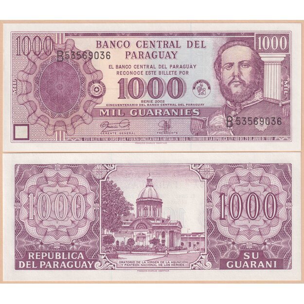 Paragvajus 1000 gvaranių 2002 p#221 50-asis banko jubiliejius UNC