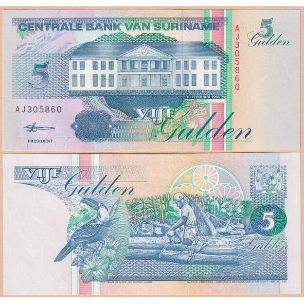 Surinamas 5 guldenai 1998 p#136b UNC