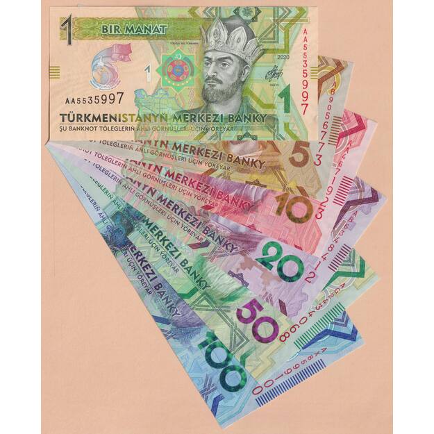 Turkmėnija 6 banknotų 2020 rinkinys p#W42-p#W47  25-sios neutralumo metinės UNC