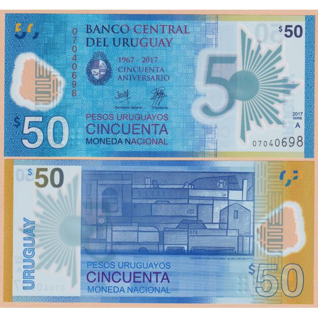 Urugvajus 50 pesų 2017 p#100 UNC 50 metų centriniam bankui