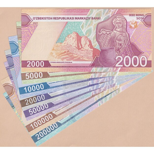 Uzbekistanas 7 banknotų 2021-2022 rinkinys p#W87-93 UNC