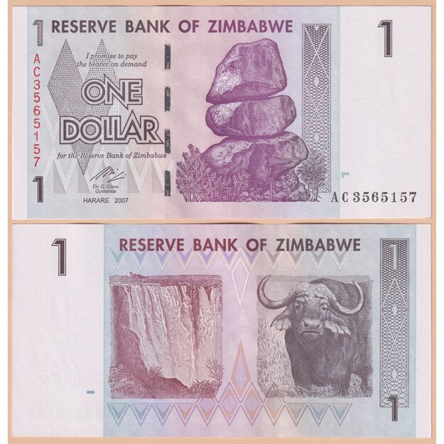 Zimbabvė 1 doleris 2007 p#65 UNC