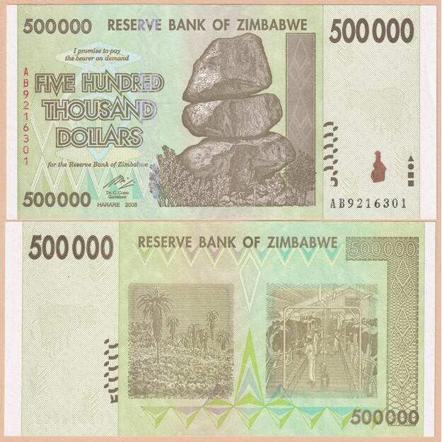 Zimbabvė 500000 dolerių 2008 p#76 UNC